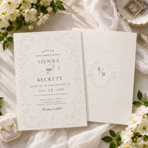 Convites Casamento Floral Ornado Estilo Elegante Creme Em R