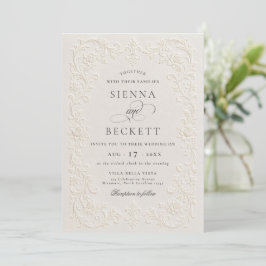 Convites Casamento Floral Ornado Estilo Elegante Creme Em R