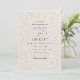 Convites Casamento Floral Ornado Estilo Elegante Creme Em R