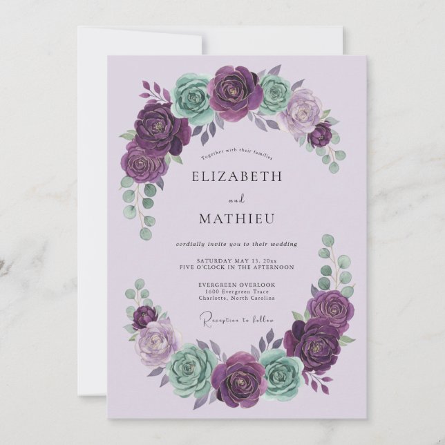 Convites Casamento Floral Ornamentado Lavanda (Frente)