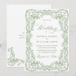 Convites Casamento Floral Ornate Renascença Verde Sálvia