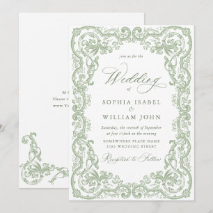 Convites Casamento Floral Ornate Renascença Verde Sálvia