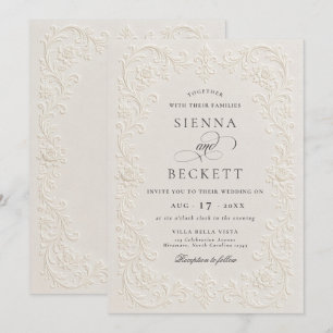 Convites Casamento Floral Ornato Estilo Elegante Creme Em R