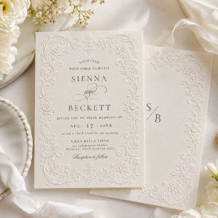 Convites Casamento Floral Ornato Estilo Elegante Creme Em R
