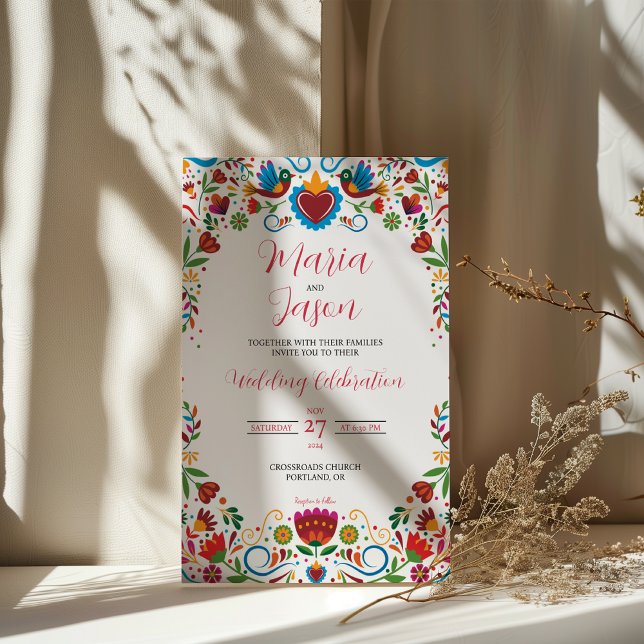 Convites Casamento Floral Otomi Colorful Fiesta (Mexican Floral Otomi Colorful Fiesta Wedding Invitation)