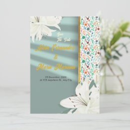 Convites Casamento Floral Ouro Elegante