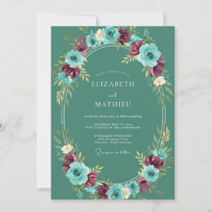 Convites Casamento Floral Ousado de Esmeralda de Inverno