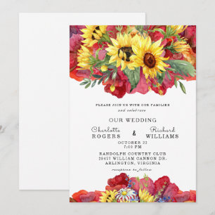 Convites Casamento Floral Ousado em Amarelo Toscano e Verme
