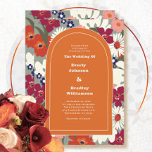 Casamento Floral Ousado Retro Boho Laranja Queimad