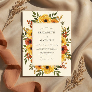 Convites Casamento Floral Outonal Amarelo