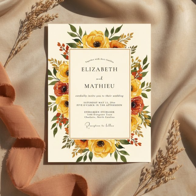 Convites Casamento Floral Outonal Amarelo (Criador carregado)