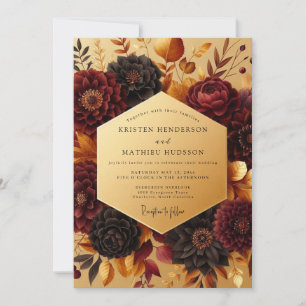 Convites Casamento Floral Outonal Burgundy Mal-humorado