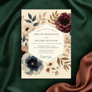 Convites Casamento Floral Outonal Burgundy Mal-humorado