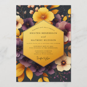 Convites Casamento Floral Outonal de Ameixa e Ocre