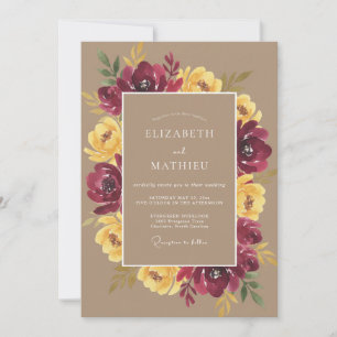 Convites Casamento Floral Outonal de Borgonha em Flor