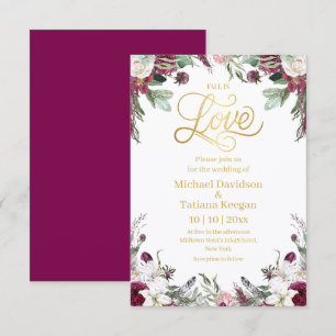 Convites Casamento Floral Outonal Dourado Elegante