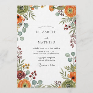 Convites Casamento Floral Outonal em Ocre e Sage