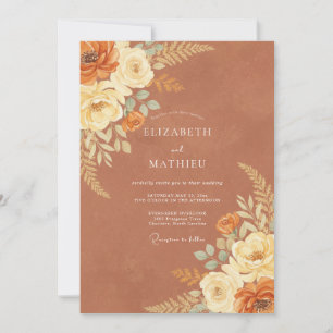 Convites Casamento Floral Outonal em Terracota