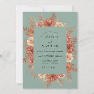 Convites Casamento Floral Outonal em Verde Sálvia
