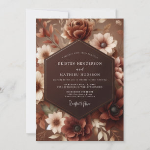 Convites Casamento Floral Outonal Marrom Sombrio