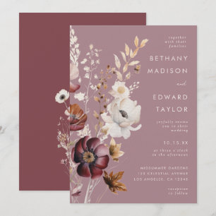 Convites Casamento Floral Outonal Mauve Elegante