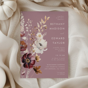 Convites Casamento Floral Outonal Mauve Elegante