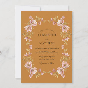 Convites Casamento Floral Outonal Quente em Ocre