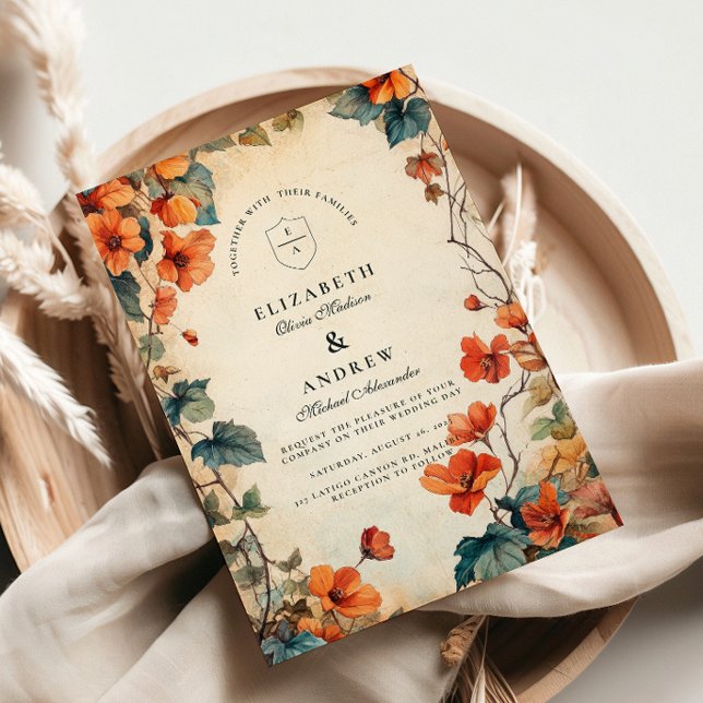 Convites Casamento Floral Outonal Trailing (Criador carregado)