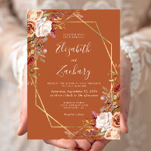 Casamento Floral Outono Aquarela Laranja Queimada 
