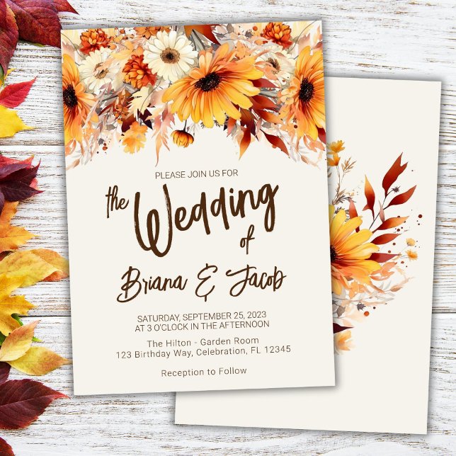 Convites Casamento Floral Outono Bege (Criador carregado)