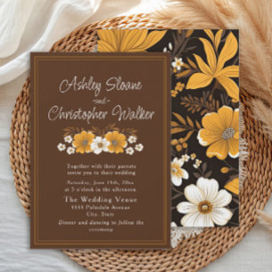 Convites Casamento Floral Outono Boho Dourado