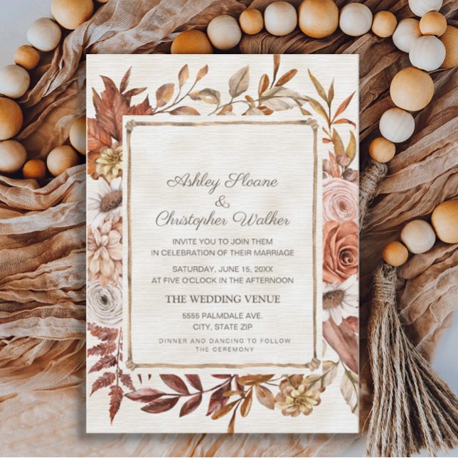 Convites Casamento Floral Outono Boho Rústico (Criador carregado)