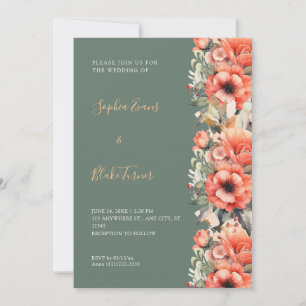 Convites Casamento Floral Outono Laranja Verde Boêmio
