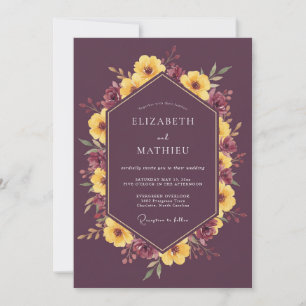 Convites Casamento Floral Outono Plum Moody