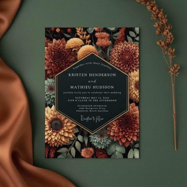 Convites Casamento Floral Outono Sienna Profunda (Criador carregado)