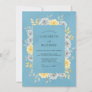 Convites Casamento Floral Pacífico Azul Empoeirado