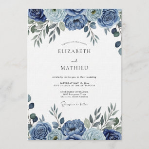 Convites Casamento Floral Painterly Azul