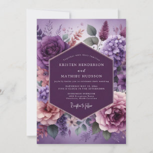 Convites Casamento Floral Painterly Roxo