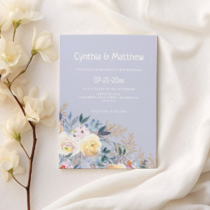 Convites Casamento floral pastel de ouro azul botânico
