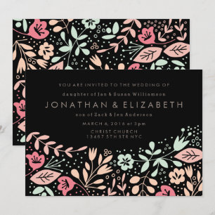 Convites Casamento Floral Pastel Desenhado à Mão Moderno Pr