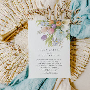 Convites Casamento Floral Pastel Elegante Aquarela