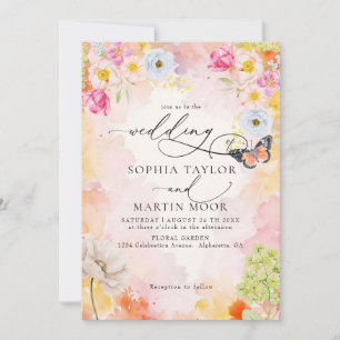 Convites Casamento Floral Pastel em Aquarela Elegante