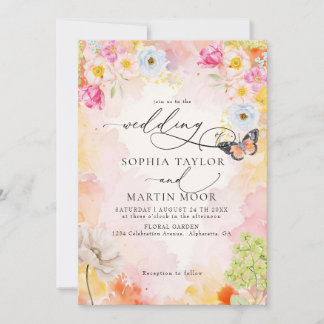 Convites Casamento Floral Pastel em Aquarela Elegante