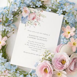 Convites Casamento Floral Pastel Romântico Azul e Rosa