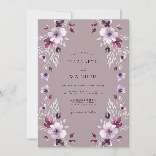 Convites Casamento Floral Pastel Rosa (Frente)