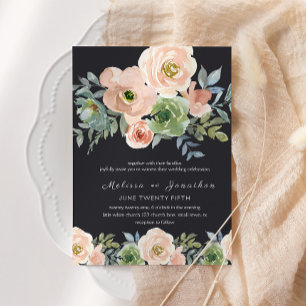 Convites Casamento Floral Pastel Verde Pêssego Azul Naval