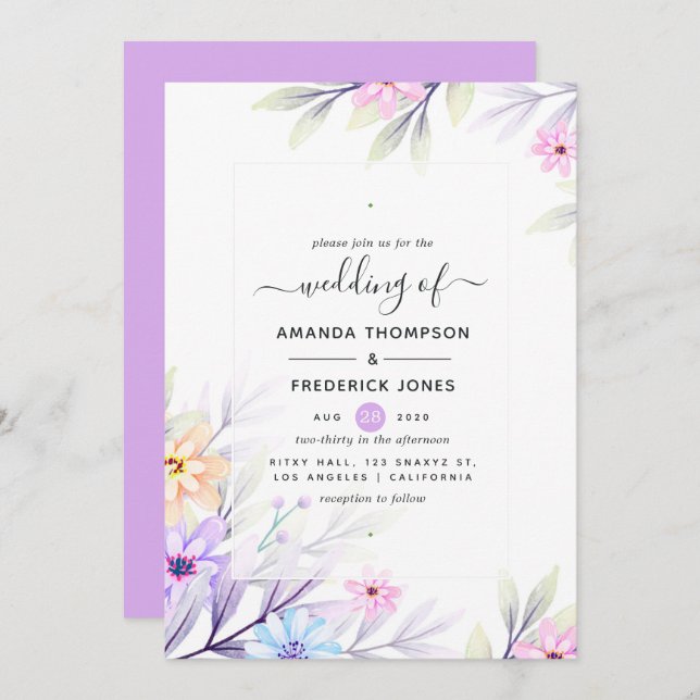 Convites Casamento Floral Pastel Watercolor (Frente/Verso)