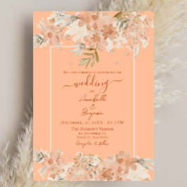 Convites Casamento Floral Peach Fuzz e Rust Watercolor