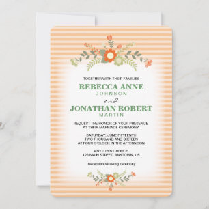 Convites Casamento Floral Peach & Olive Green