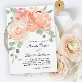 Convites Casamento Floral Peach Watercolor